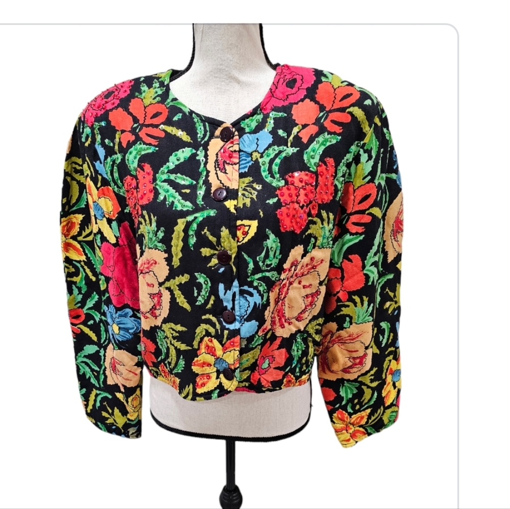 Passports vintage Mao  floral sequin  colorful  jacket